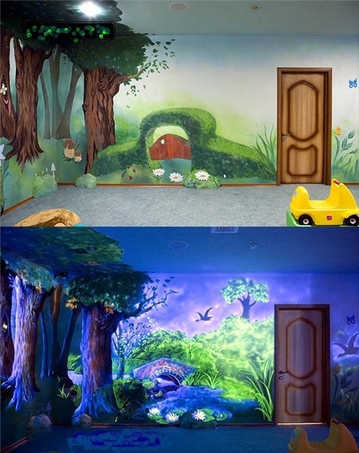 отделка стен в детской комнате - светящиеся краски